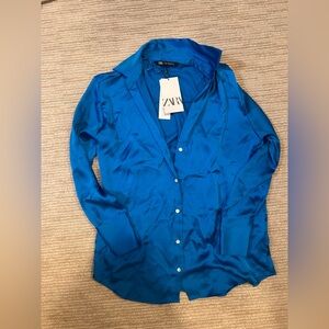 Zara Vibrant Blue Satin Shirt